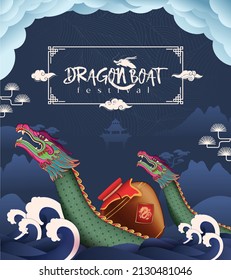 Ilustración del Festival del Barco Dragón. Concepto de celebrar la fiesta y disfrutar de zongzi.