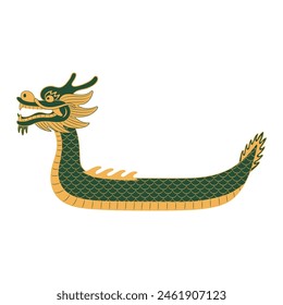 Dragon Boat Festival dragon boat line art hand drawn illustration. Dragon Boat Festival, traditional holiday clip art, card, banner, poster element. Asian style design, isolated vector.