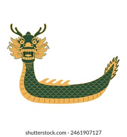 Dragon Boat Festival dragon boat line art hand drawn illustration. Dragon Boat Festival, traditional holiday clip art, card, banner, poster element. Asian style design, isolated vector.