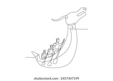 Dragon boat festival participants. Dragon boat festival concept one-line drawing