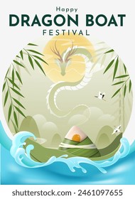 Diseño de póster del Festival del Bote del Dragón con la Ilustración vectorial china del símbolo del zodiaco. Publicación en medios sociales, Plantilla de Anuncio 