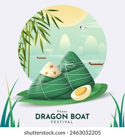 Dragon Boat Festival Poster Design with Chinese Zodiac Symbol Vector Illustration. Social Media Post, Banner Template 