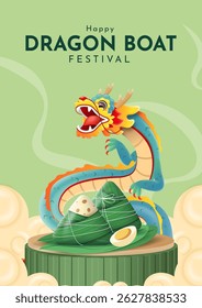 Dragon Boat Festival Poster Design with Chinese Zodiac Symbol Vector Illustration. Social Media Post, Banner Template 