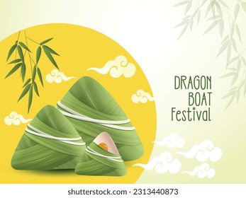 Dragon Boat Festival with rice dumpling and dragon boat on water