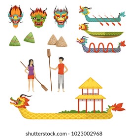 Dragon Boat Festival set of vector Illustrations on a white background