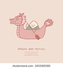 Plantilla del Festival del Bote del Dragón con el bote y zongzi.