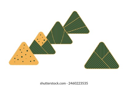 Dragon Boat Festival traditional food zongzi dumplings line art hand drawn illustration. Holiday clip art, card, banner, poster element. Asian style design, isolated vector.