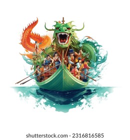 Festival del barco dragón, Ilustración vectorial.