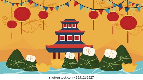 Dragon Boat Festival Vector Illustrations | Flat Design Chinese Holiday Banners 