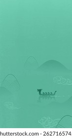 Dragon Boat Festival vertical illustration linear zongzi and dragon boat