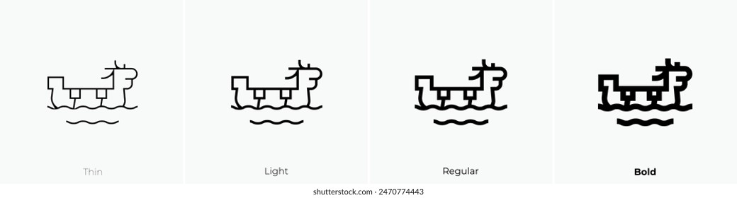 icono del barco dragón. Diseño de estilo fino, ligero, regular y audaz aislado sobre fondo blanco