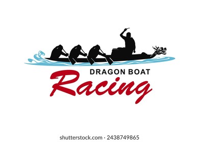 Dragon boat racing with water background, logo illustration, vector.