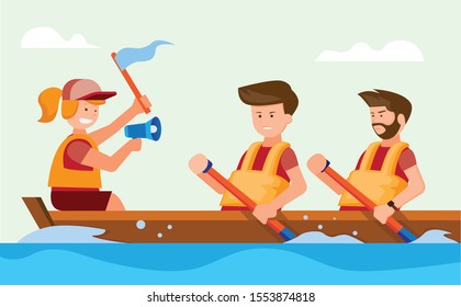 dragon boat, rafting, paddle sport team flat illustration vector