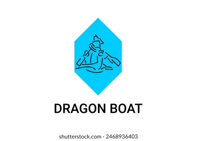 Dragon boat sport vector line icon. sportsman, rowing a dragon boat. sport pictogram illustration.