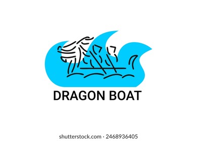 Dragon boat sport vector line icon. sportsman, rowing a dragon boat. sport pictogram illustration.