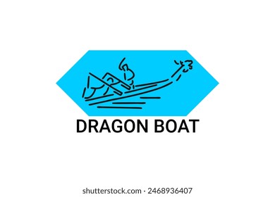 Dragon boat sport vector line icon. sportsman, rowing a dragon boat. sport pictogram illustration.