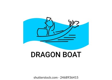 Dragon boat sport vector line icon. sportsman, rowing a dragon boat. sport pictogram illustration.