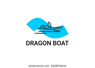 Dragon boat sport vector line icon. sportsman, rowing a dragon boat. sport pictogram illustration.