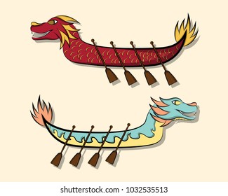 Dragon boats with colorful patterns. Vector illustration