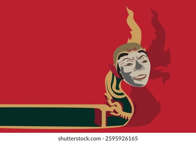 Dragon body with human face on red background