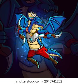 The dragon with boomerang esport logo design of illustration