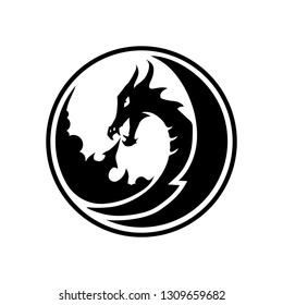 Dragon breathing fire, black silhouette of dragons on white background, monster fantasy. Vector illustration - Vector