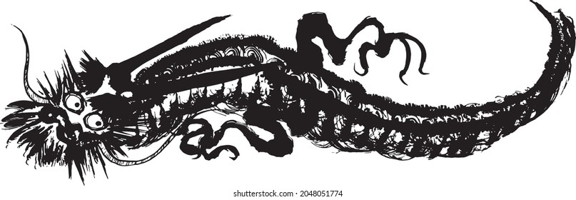 dragon. brush stroke illustration. ink art.