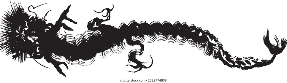 dragon. brush stroke illustration. ink art.