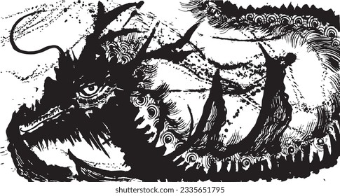 dragon. brush stroke illustration. ink art.