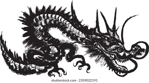 dragon. brush stroke illustration. ink art.