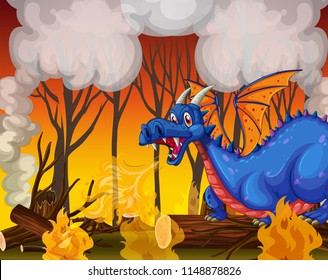 Dragon buring the forest illustration