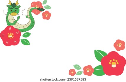 Dragon and camellia frame illustration