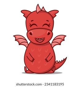 Dragon cartoon character. Cute smiling red dragon. Sticker emoticon with joy, fun, happiness, warm emotion. Vector illustration on white background
