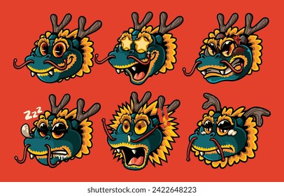 Dragon Cartoon Character Emoticon Set Chinese New Year