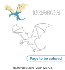 Dragon cartoon and coloring page with a dinosaur