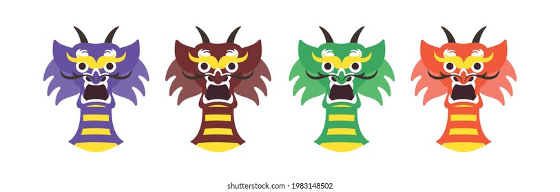 dragon cartoon face. Set of cartoon vector monsters. Halloween design. Vector illustration