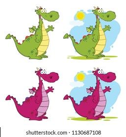 Dragon Cartoon Mascot Character Set. Vector Collection Isolated On White Background