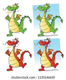 Dragon Cartoon Mascot Character Set. Vector Collection Isolated On White Background
