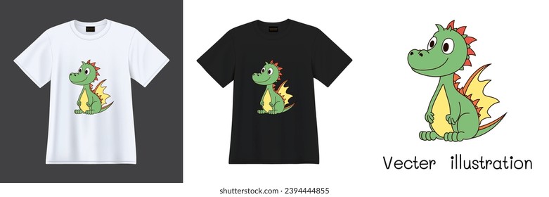 Dragon cartoon printable for t-shirts. Ready to apply to your fashion graphics design. Vector illustration.