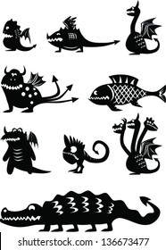 Dragon cartoon set vector graphic