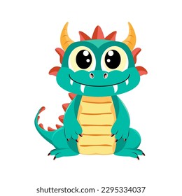 Dragon. Cartoon, vector character hero of fairy tales. Children's dragon drawing on white background. Flat dragon template used for printing, web design, calendars, stickers, collages, icons, magazine