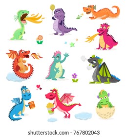 Dragon cartoon vector cute dragonfly dino character baby dinosaur for kids fairytale dino illustration isolated on white background