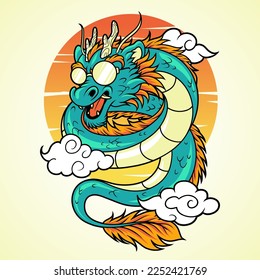 dragon cartoon wearing glasses vector illustration