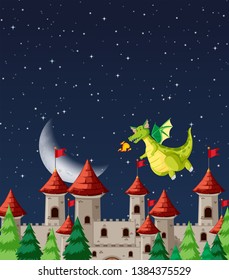Dragon at the castle illustration