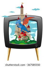Dragon and castle on television screen illustration