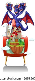 Dragon and castle on TV screen illustration