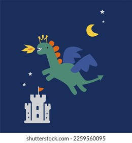 Dragon castle vector. hand drawn cartoon 