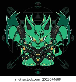 Dragon Cat Illustration with Sacred Geometry 4 For Esport Logo