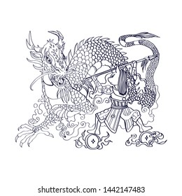 Dragon and cat vector line art