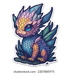 Dragon catoon characters in vector. Ideal for stickers, pins or patches